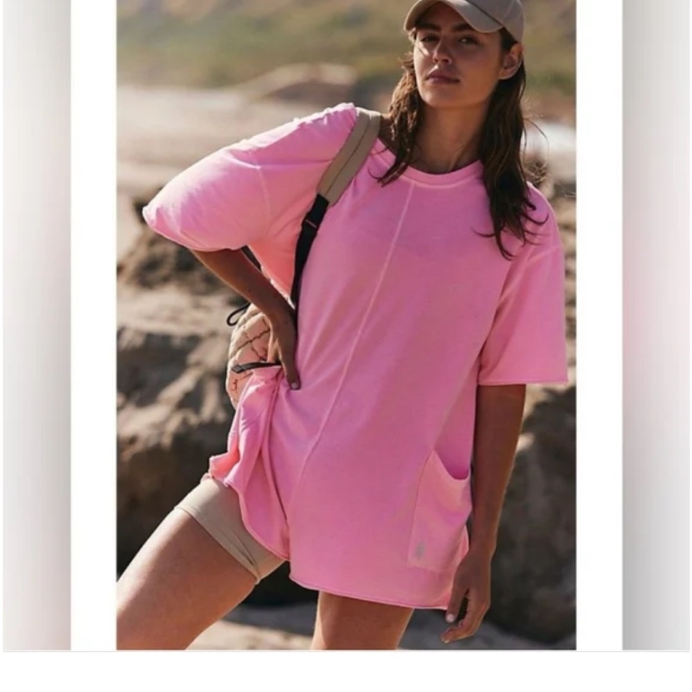 Free people hot shot tee romper. Pink. Size small. Worn once.